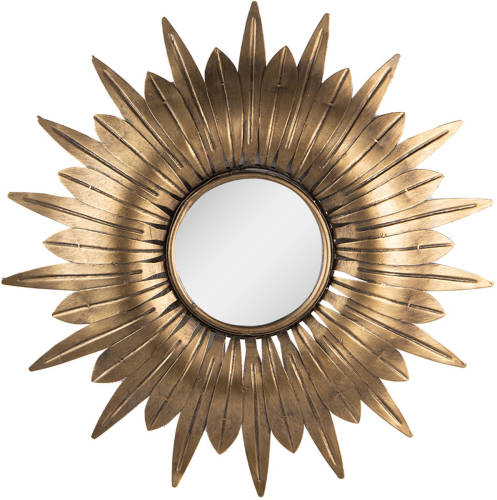 Clayre & Eef Spiegel 40x41 Cm Koperkleurig Ijzer Glas Rond Muur Spiegel Wand Spiegel Koperkleurig Muur Spiegel Wand