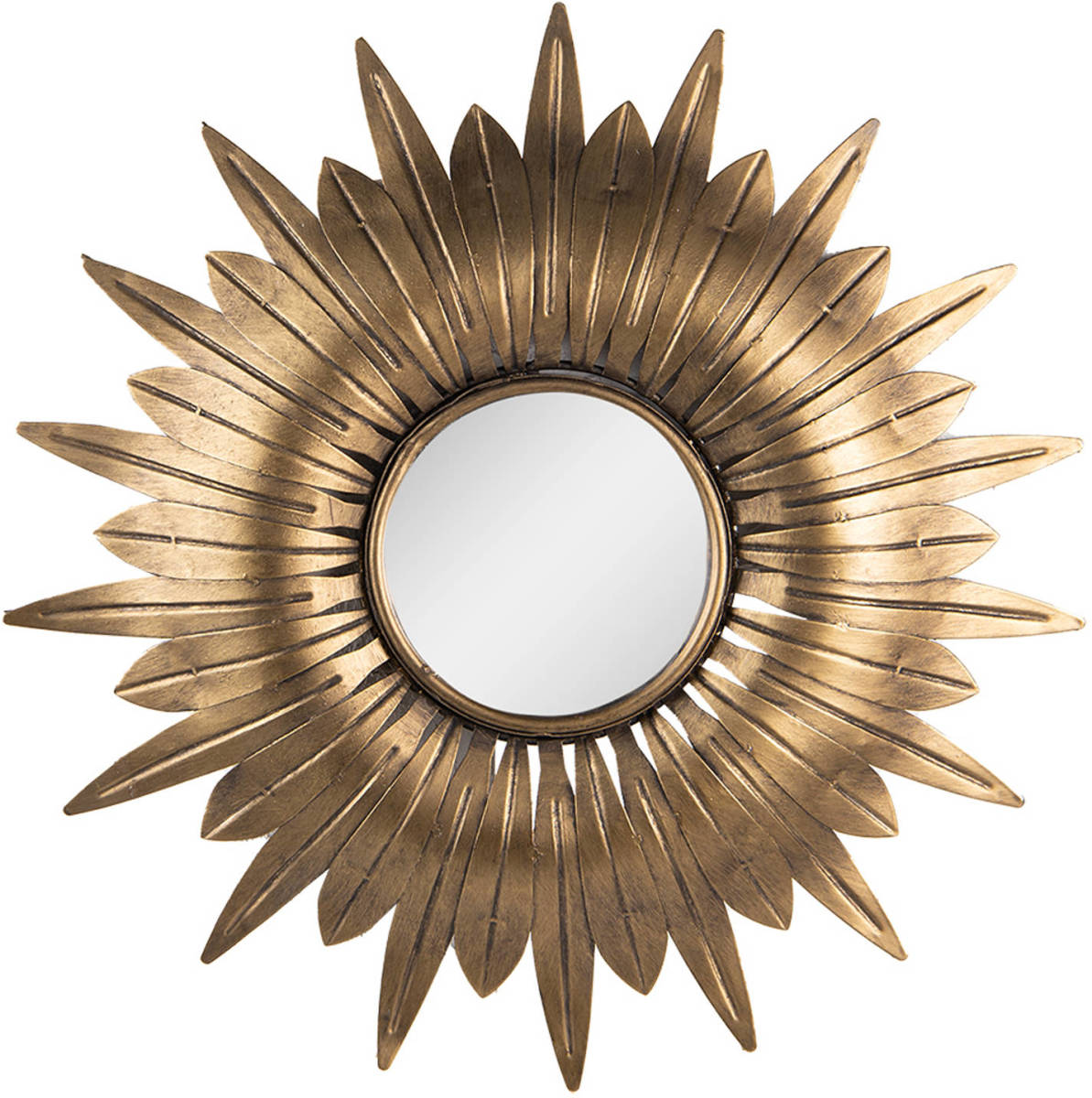 Clayre & Eef Spiegel 40x41 Cm Koperkleurig Ijzer Glas Rond Muur Spiegel Wand Spiegel Koperkleurig Muur Spiegel Wand