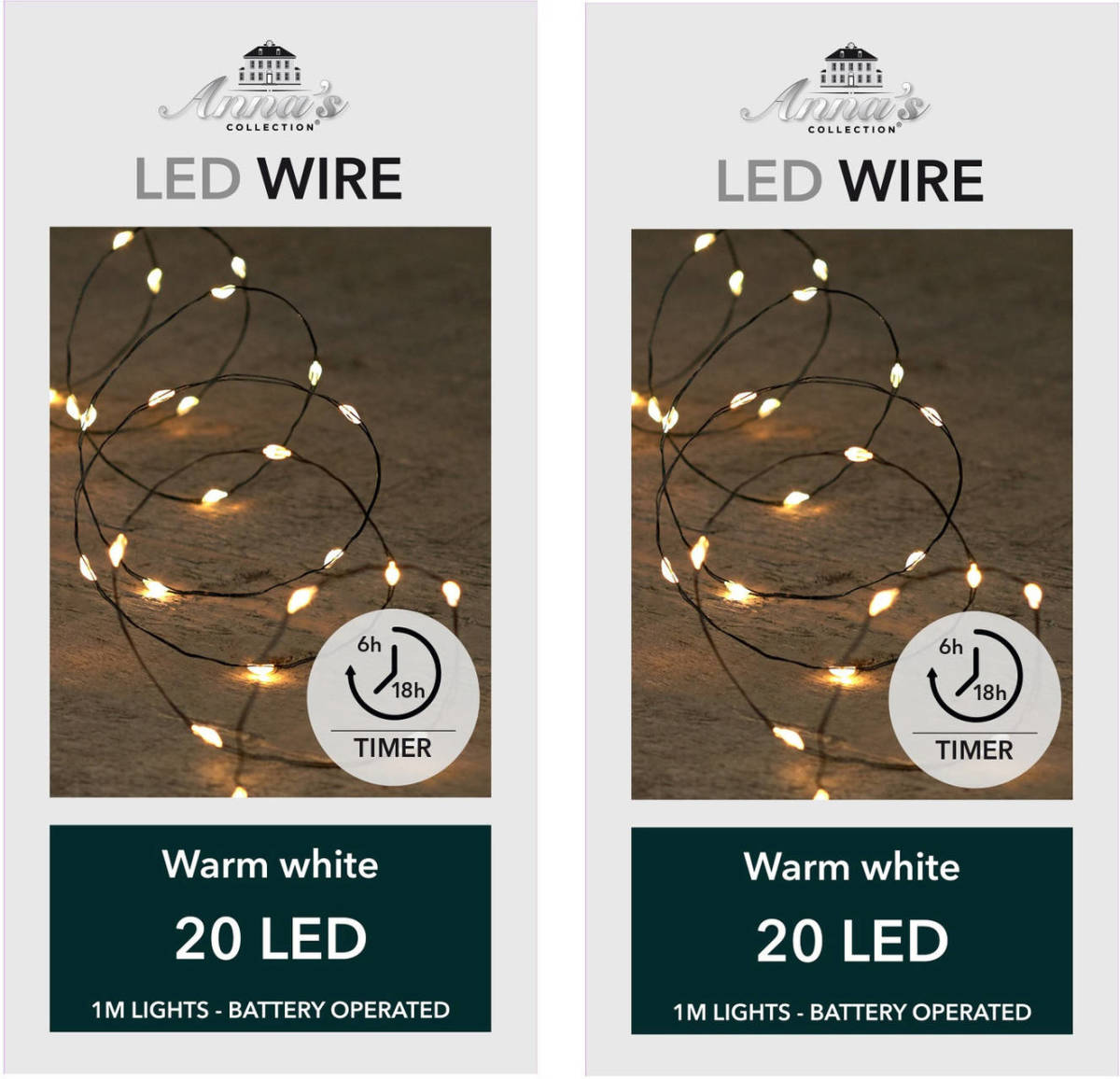 Anna's Collection Set Van 3x Stuks Draadverlichting Lichtsnoer Met 20 Lampjes Warm Wit Op Batterij 100 Cm - Lichtsnoeren