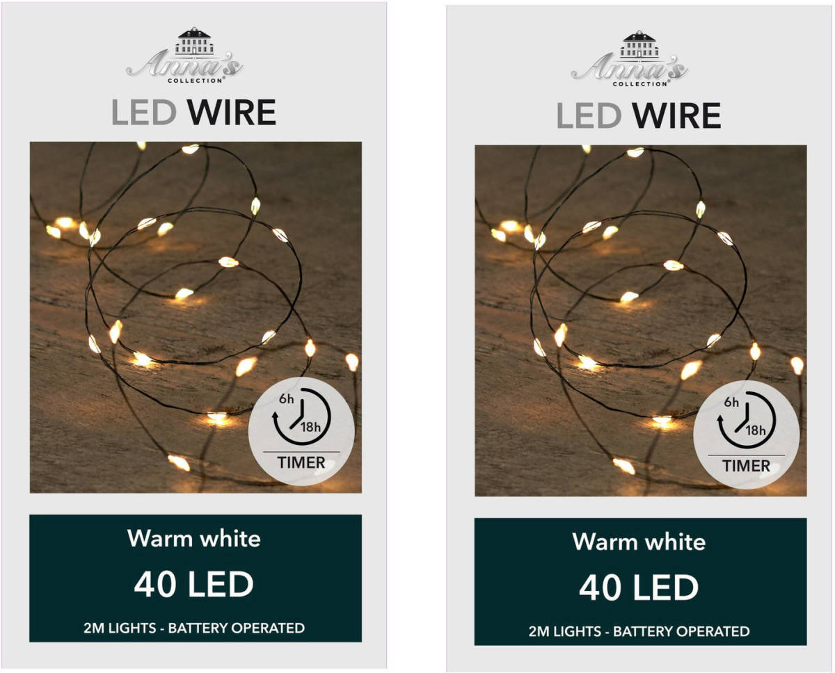 Anna's Collection Set Van 3x Stuks Draadverlichting Lichtsnoer Met 40 Lampjes Warm Wit Op Batterij 200 Cm - Lichtsnoeren