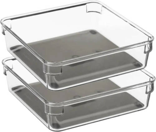 Secret de Gourmet Set Van 2x Stuks Bestekbakken/keuken Organizers 1-vaks Tidy Smart Grijs Transparant Kunststof 16 X 1 - Bestekbakken