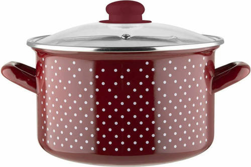 Emalia ''Retro Red'' Klassieke Geëmailleerde Kookpan Met Glazen Deksel 20 Cm 4.1l Rood / Wit