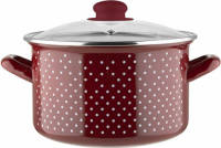 Emalia ''Retro Red'' Klassieke Geëmailleerde Kookpan Met Glazen Deksel 20 Cm 4.1l Rood / Wit