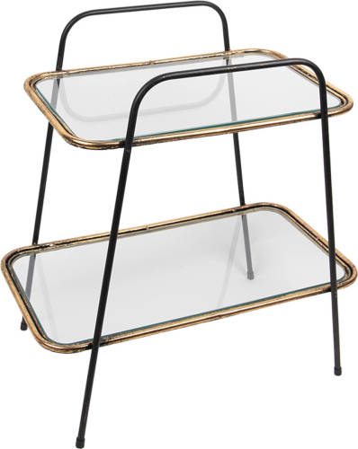 Clayre & Eef Bijzettafel 54x31x56 Cm Koperkleurig Ijzer Glas Rechthoek Side Table Tafeltje Woonaccessoires Koperkleurig