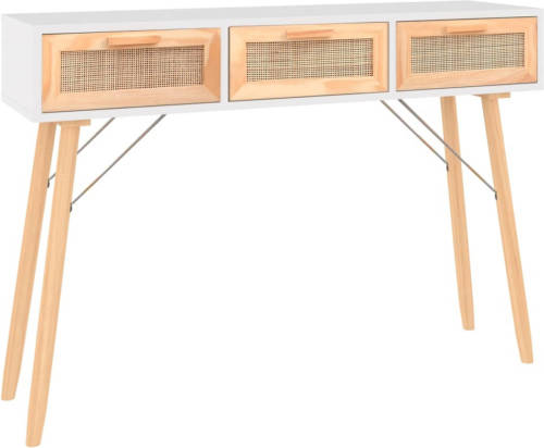 VidaXL Wandtafel 105x30x75 Cm Massief Grenenhout En Natuurlijk Rattan