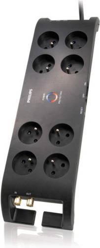 Philips 8-voudige Stekkerdoos - Spn5085b/19 - 230v - Type E - Netspanningsbeveiliging - Coax- En Telefoonaansluitingen