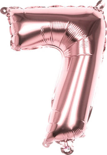 Boland Metallic Aluminium Cijfer Ballon '7' - Roségoud/roze - 36cm