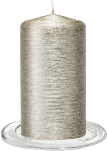 Enlightening Candles Trend Candles - Stompkaarsen Met Glazen Onderzetters Set Van 2x Stuks - Zilver 7 X 13 Cm - Stompkaarsen