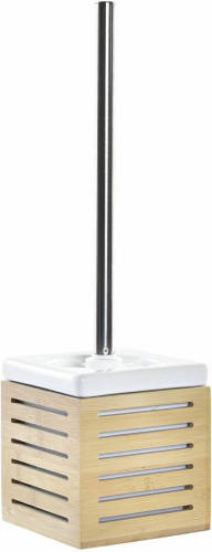 Items Wc/toiletborstel In Houder Bamboe Hout/wit 37 X 11 Cm - Toiletborstels