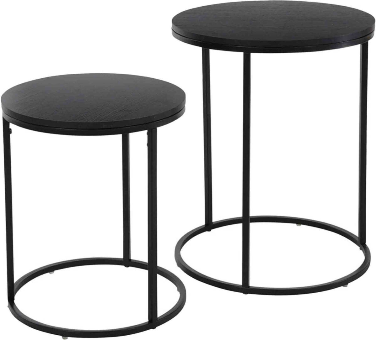 H&S Collection Bijzettafel Set - 2-delig - Grenen Hout - Zwart - 50 Cm - Bijzettafels