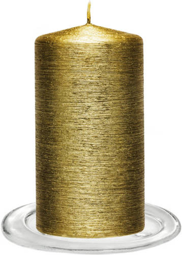 Enlightening Candles Trend Candles - Stompkaarsen Met Glazen Onderzetters Set Van 2x Stuks - Goud 7 X 13 Cm - Stompkaarsen