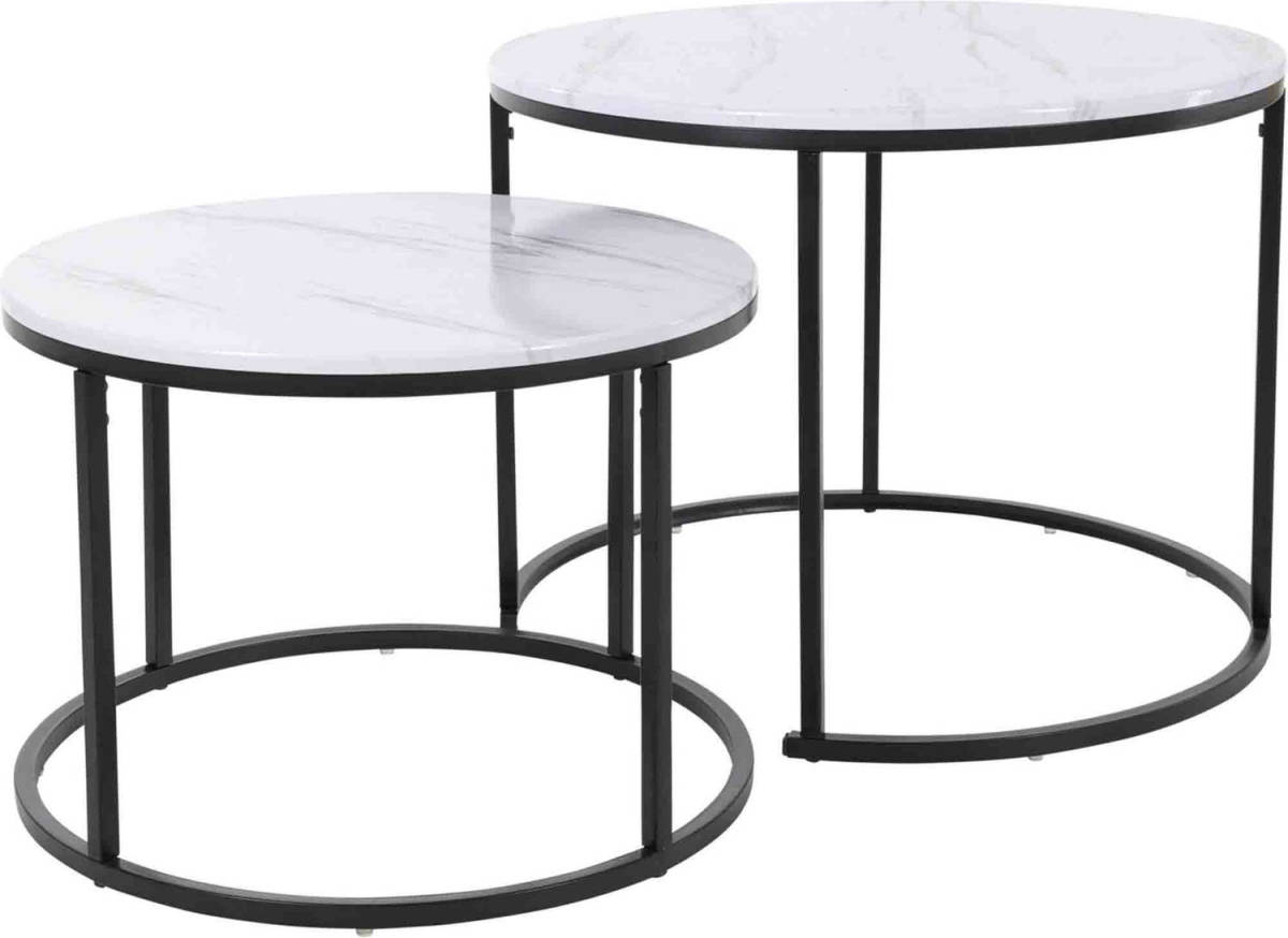 H&S Collection Bijzettafel Set - 2-delig - Wit Marmer - 45 Cm - Bijzettafels