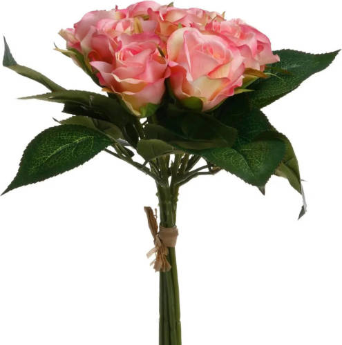 Atmosphera Kunstbloemen Boeket 9 Roze Rozen 24 Cm - Kunstbloemen