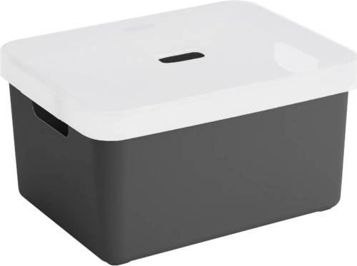 Sunware Opbergbox/mand 32 Liter Antraciet Grijs Kunststof Met Transparante Deksel - Opbergbox