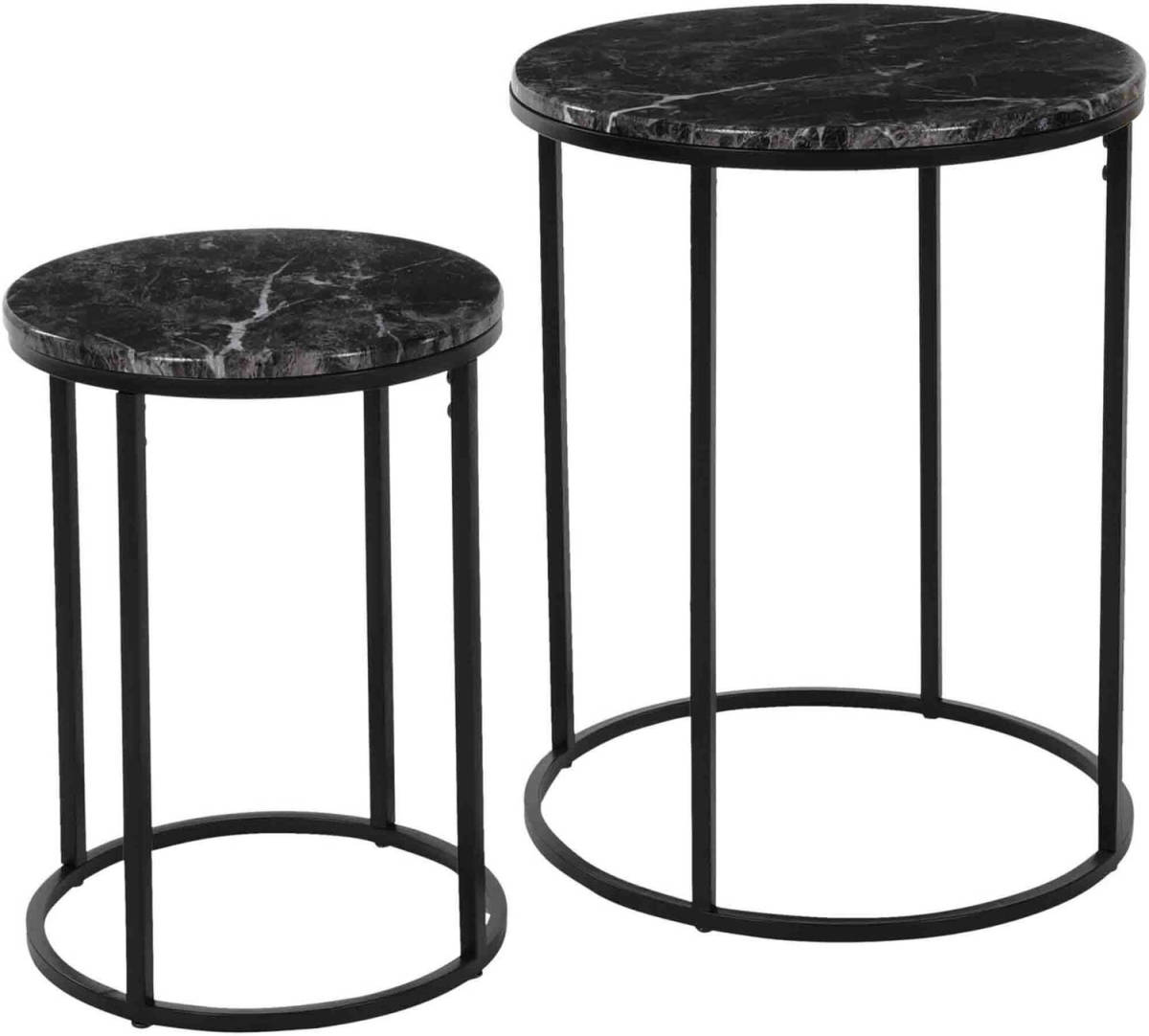 H&S Collection Bijzettafel Set - 2-delig - Zwart Marmer - 50 Cm - Bijzettafels