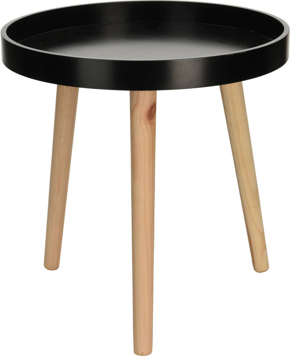 H&S Collection Plantenstandaard/bijzettafel - zwart - hout - rond - 40 x 39 cm - Bijzettafels