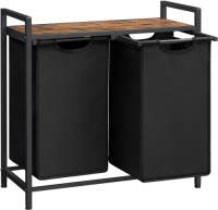 O'Daddy Wasmand 2 Vakken - Uitschuifbare Wassorteerder Met Plank - 73 X 33 X 72 Cm - Metaal - Zwart Met Bruin