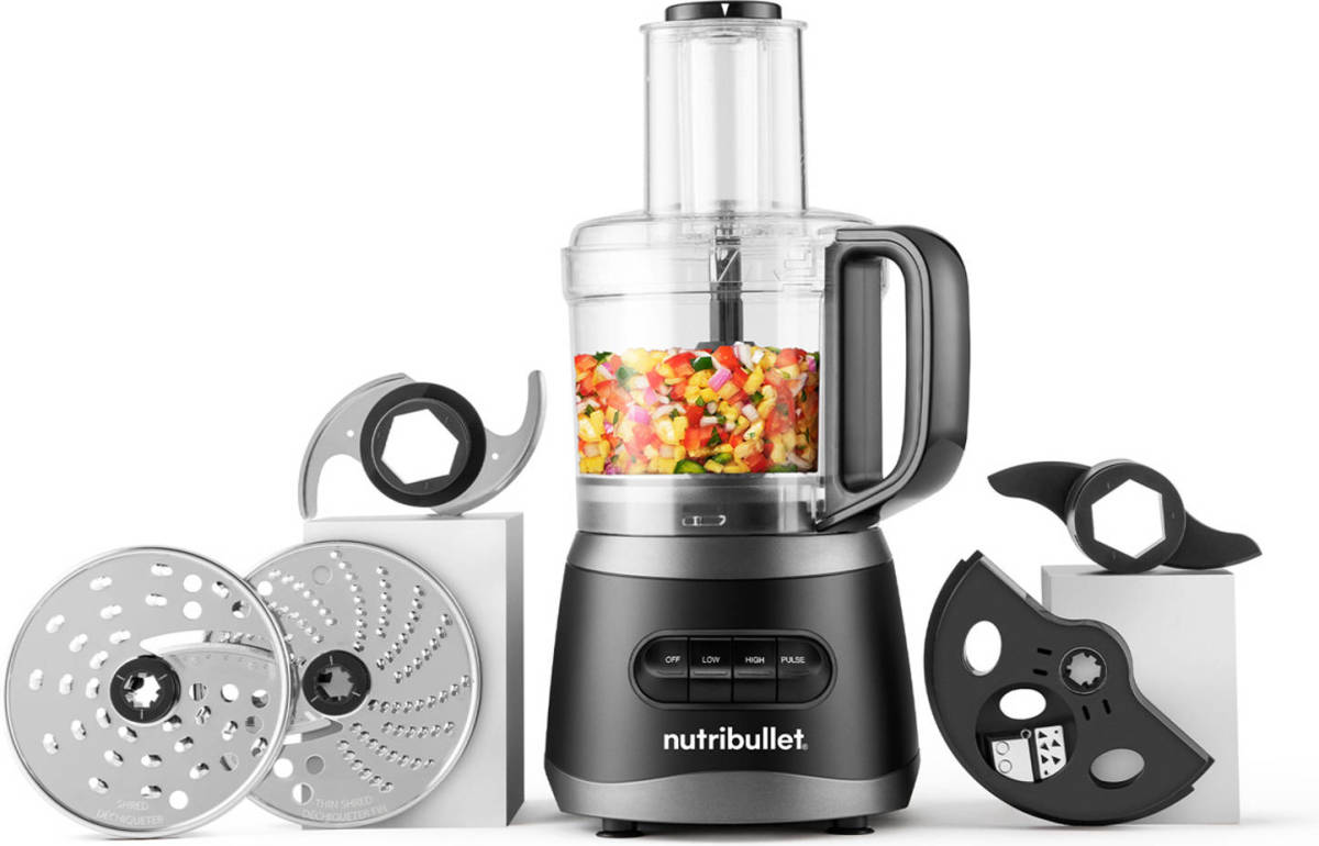 Nutribullet Food Processor - Drie Precisiesnelheden - Inclusief Accessoires - 450 Watt - Zwart / Grijs