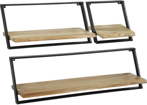 Dimehouse Industriële Wandplank Camila Acaciahout Set Van 3