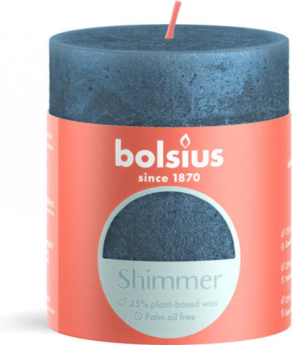 Bolsius Stompkaars Shimmer Blue - Ø68 Mm - Hoogte 8 Cm - Blauw - 35 Branduren
