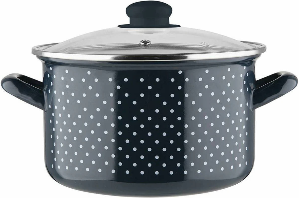 Emalia Retro Dark Blue klassieke geëmailleerde kookpan met glazen deksel 16 cm 2.1L