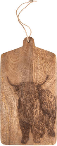 Clayre & Eef Decoratie Snijplank 30x15 Cm Bruin Hout Stier Borrelplank Tapasplank Serveerplank Bruin Borrelplank