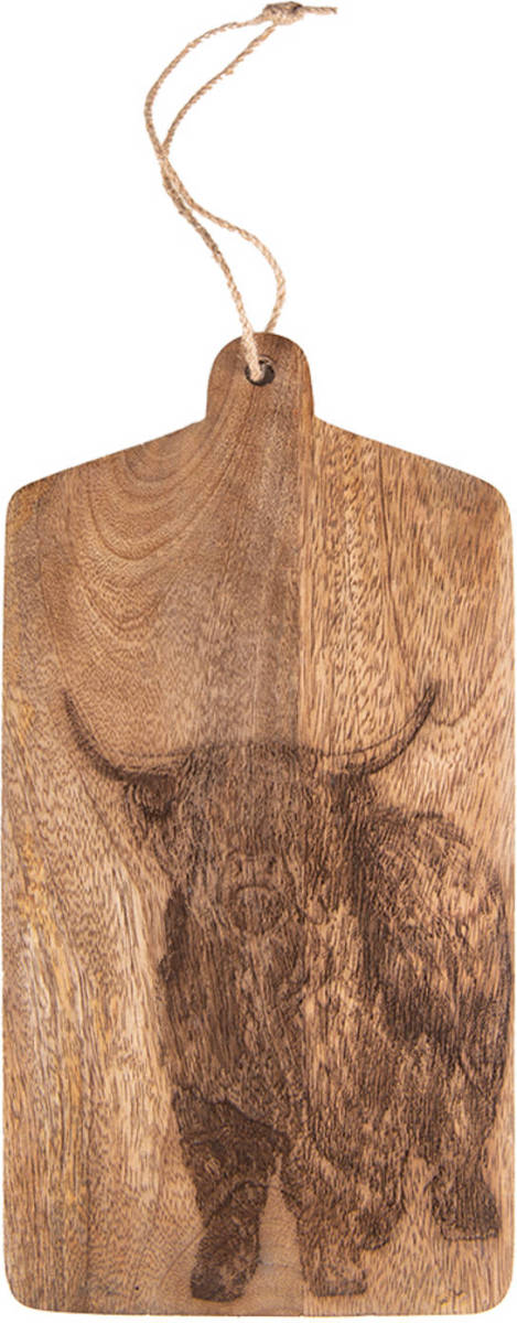 Clayre & Eef Decoratie Snijplank 30x15 Cm Bruin Hout Stier Borrelplank Tapasplank Serveerplank Bruin Borrelplank