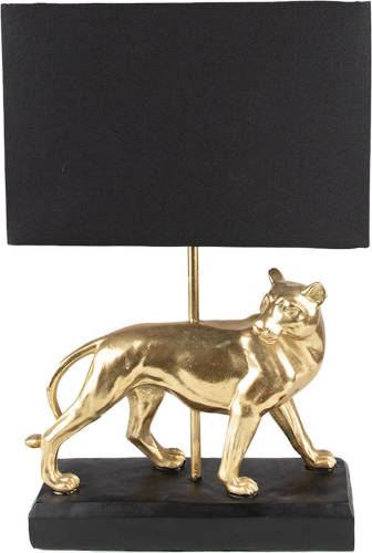 Clayre & Eef Tafellamp Luipaard 30x12x47 Cm Goudkleurig Zwart Kunststof Bureaulamp Goudkleurig Bureaulamp