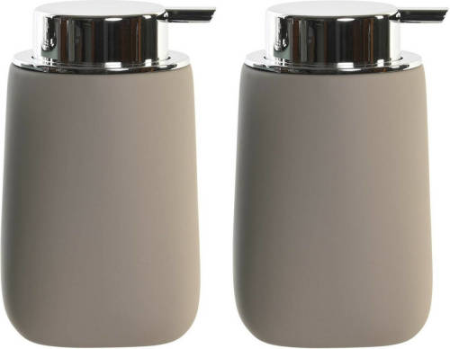 Items 2x Stuks Zeeppompje/dispenser Kunststeen/rvs In Taupe/beige 14 Cm - Zeeppompjes