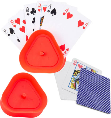 Engelhart 2x Speelkaartenhouders Kunststof 8,6 Cm Inclusief 54 Speelkaarten Blauw - Speelkaarthouders