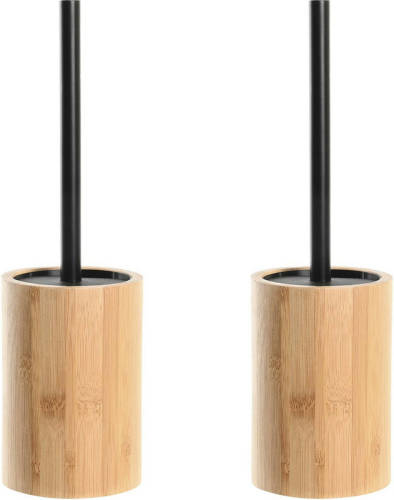 Items 2x Stuks Wc/toiletborstel In Houder Naturel/zwart Bamboe Hout 36 X 10 Cm - Toiletborstels