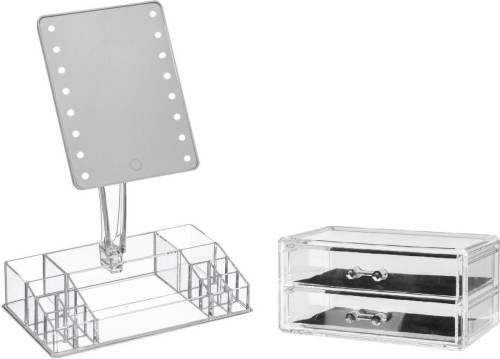 5five Make-up Organizer Set Vakjes En Lades 19 X 9 Cm En Een Led Spiegel - Make-up Spiegeltjes