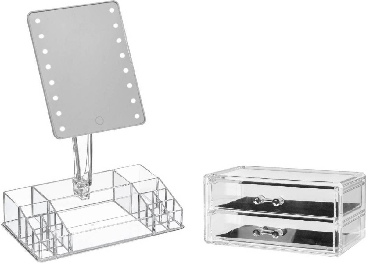 5five Make-up Organizer Set Vakjes En Lades 19 X 9 Cm En Een Led Spiegel - Make-up Spiegeltjes