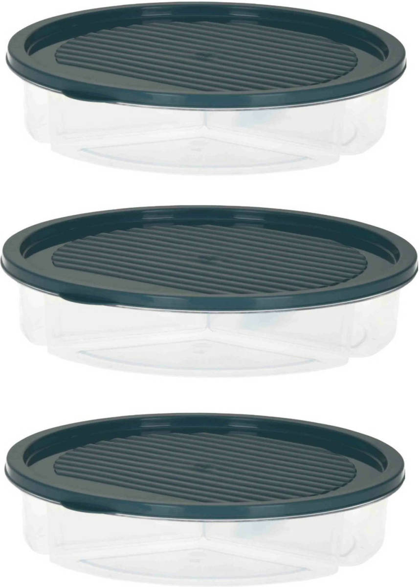 Excellent Houseware 3x Stuks Vershoudbakje/bewaarbakje - Luchtdicht - 3 Vakjes - Grijs - Kunststof - 1,2 Liter - Vershoudbakjes