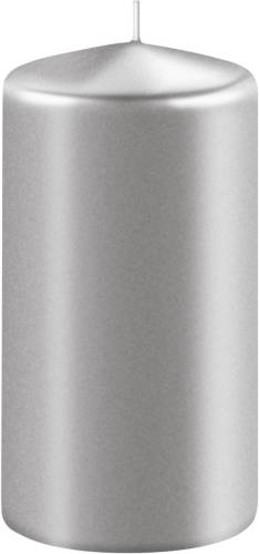 Enlightening Candles 1x Metallic Zilveren Cilinderkaars/stompkaars 6 X 8 Cm 27 Branduren - Stompkaarsen