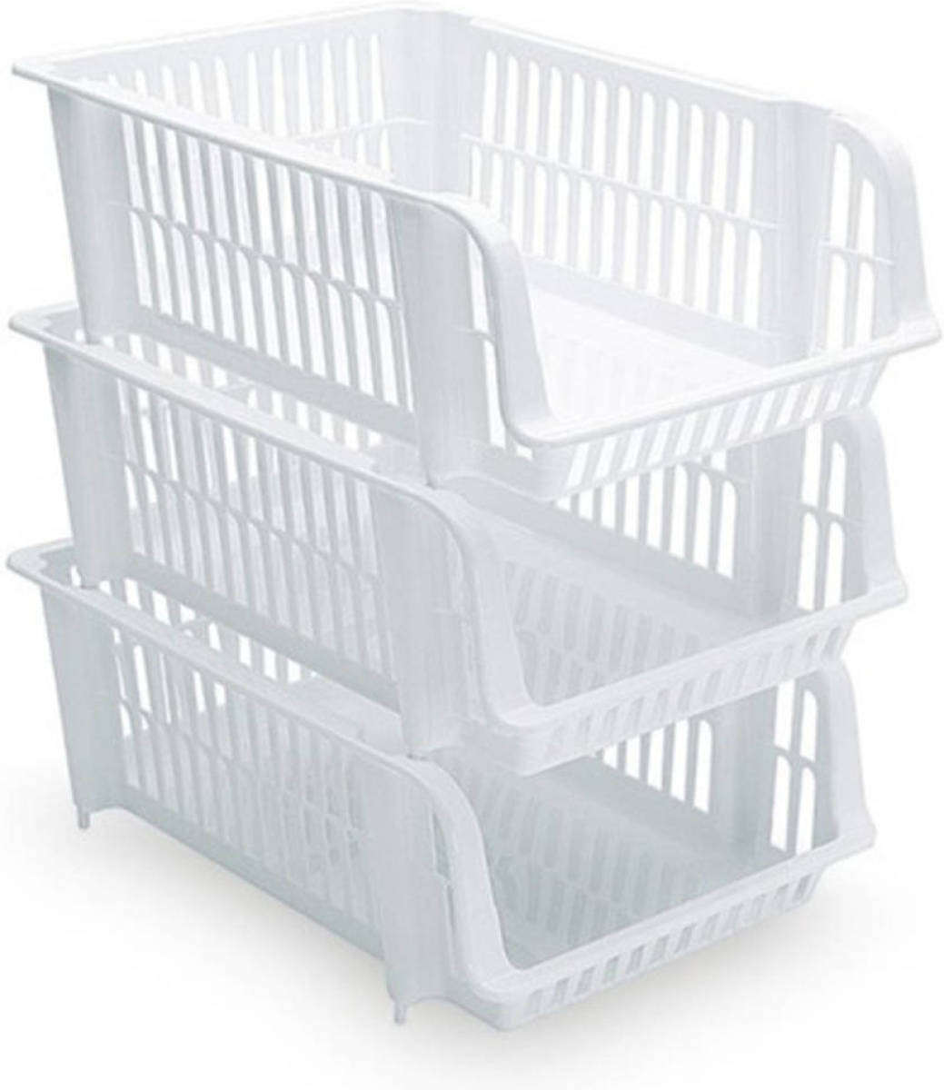Forte Plastics 1x Witte Opbergmand Stapelbaar - 20 Liter - Kunststof - Opbergmanden