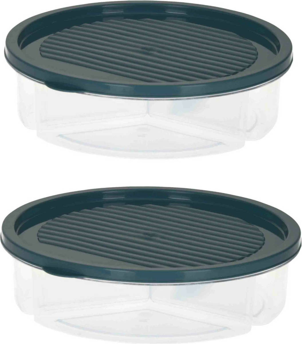 Excellent Houseware 2x Stuks Vershoudbakje/bewaarbakje - Luchtdicht - 3 Vakjes - Grijs - Kunststof - 1,2 Liter - Vershoudbakjes