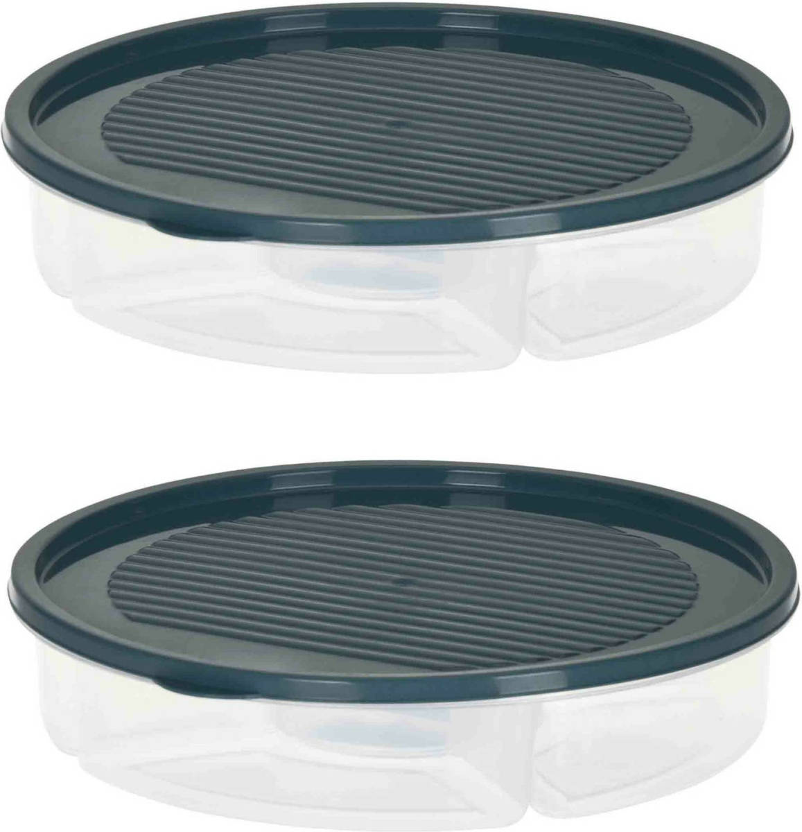 Excellent Houseware 2x Stuks Vershoudbakje/bewaarbakje - Luchtdicht - 5 Vakjes - Grijs - Kunststof - 2 Liter - Vershoudbakjes
