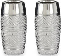 Giftdeco Bloemenvazen 2x Stuks - Zilver Met Modern Luxe Motief - 13 X 30 Cm - Keramiek - Vazen