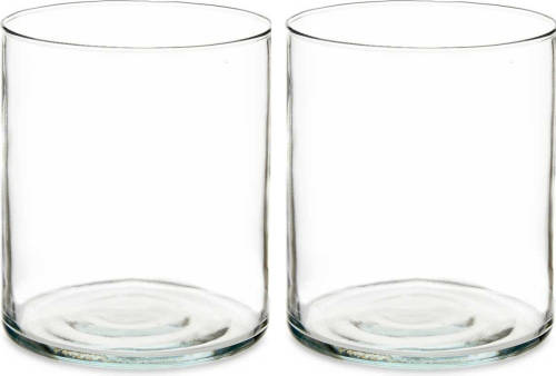 Giftdeco Bloemenvazen 2x Stuks - Cilinder Vorm - Transparant Glas - 17 X 20 Cm - Vazen