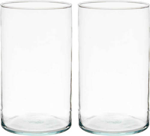 Giftdeco Bloemenvazen 2x Stuks - Cilinder Vorm - Transparant Glas - 17 X 30 Cm - Vazen