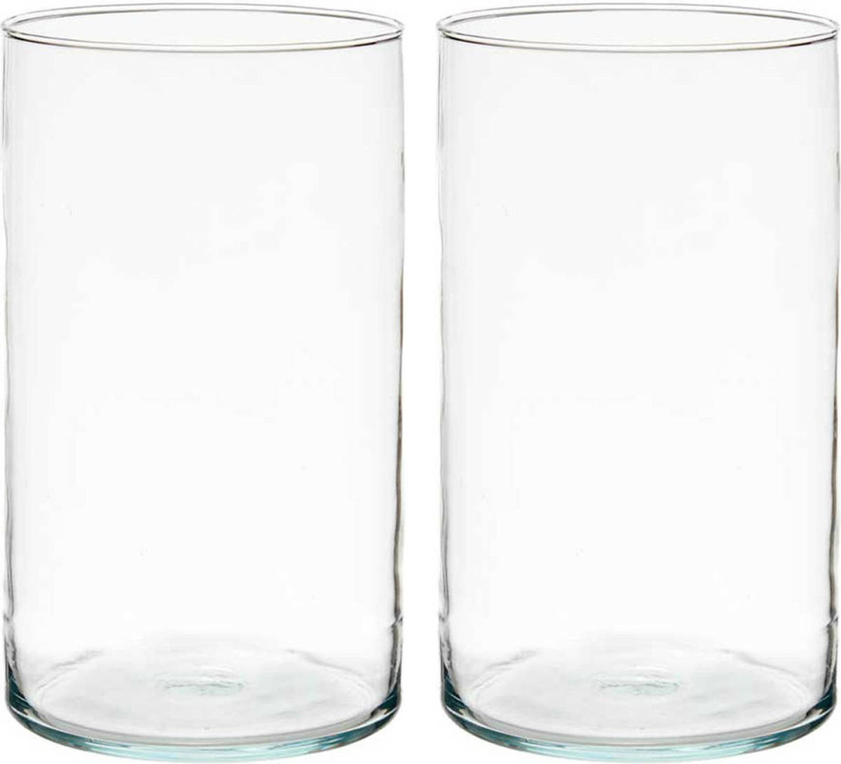 Giftdeco Bloemenvazen 2x Stuks - Cilinder Vorm - Transparant Glas - 17 X 30 Cm - Vazen