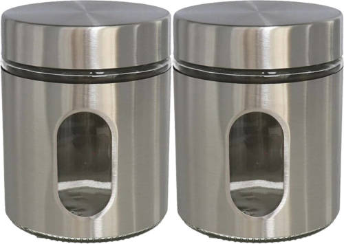 Gerim 2x Stuks Voedsel Bewaren Keuken Voorraad Pot - Zilver Metaal - Deksel - 700 Ml - Voorraadpot