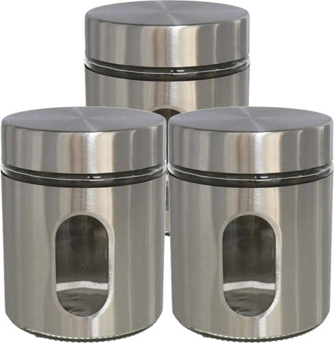 Gerim 3x Stuks Voedsel Bewaren Keuken Voorraad Pot - Zilver Metaal - Deksel - 700 Ml - Voorraadpot