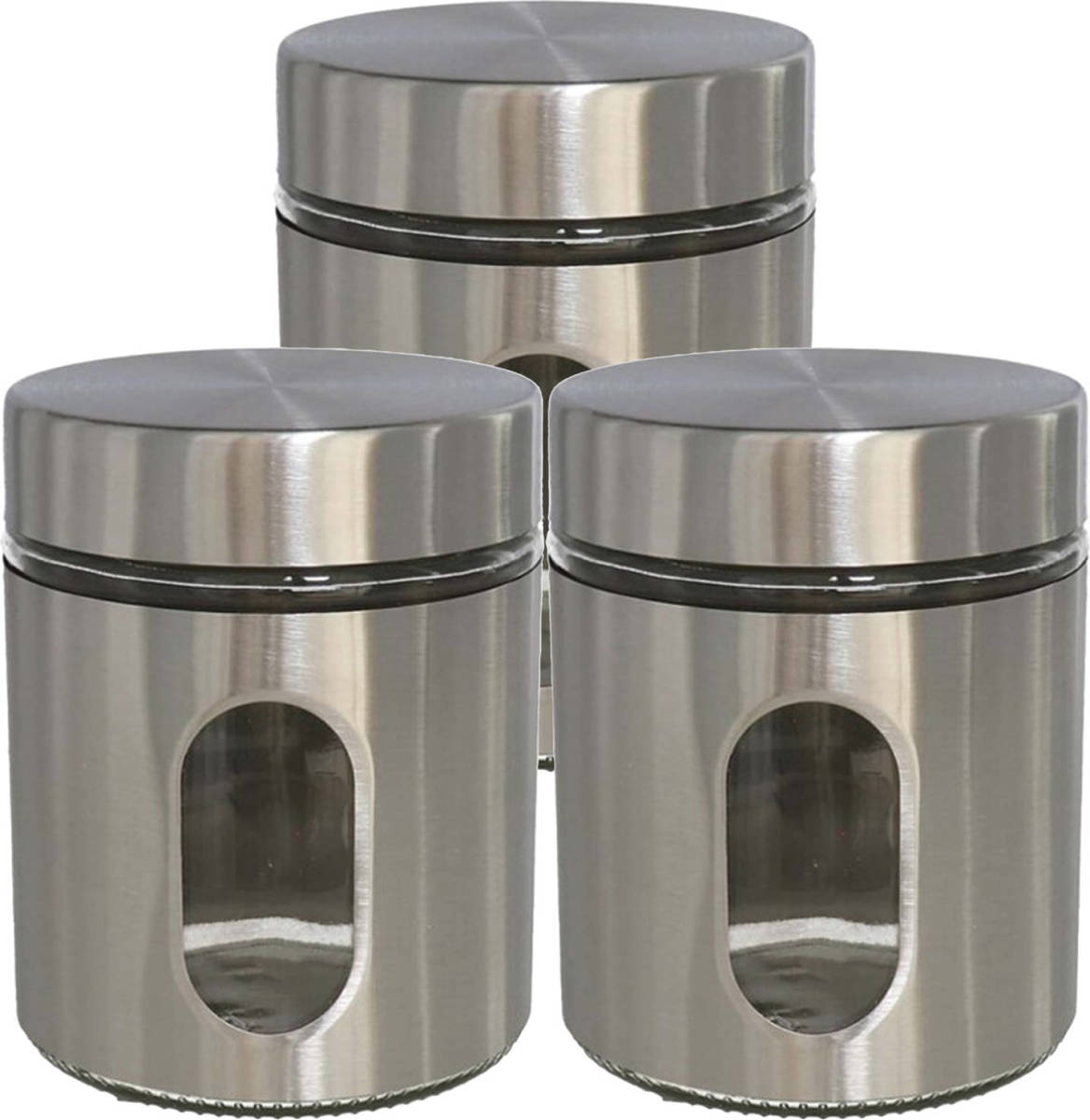 Gerim 3x Stuks Voedsel Bewaren Keuken Voorraad Pot - Zilver Metaal - Deksel - 700 Ml - Voorraadpot