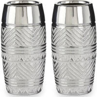 Giftdeco Bloemenvazen 2x Stuks - Zilver Met Modern Luxe Motief - 11 X 23 Cm - Keramiek - Vazen