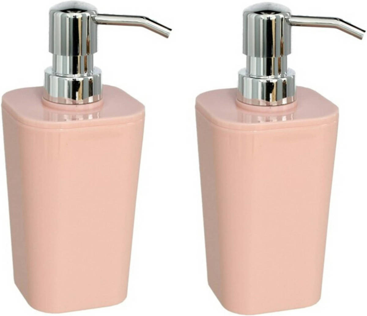 Gerim Zeeppompje/dispenser - 2 St - Kunststof - Zalmroze - 7,5 X 17 Cm - Zeeppompjes