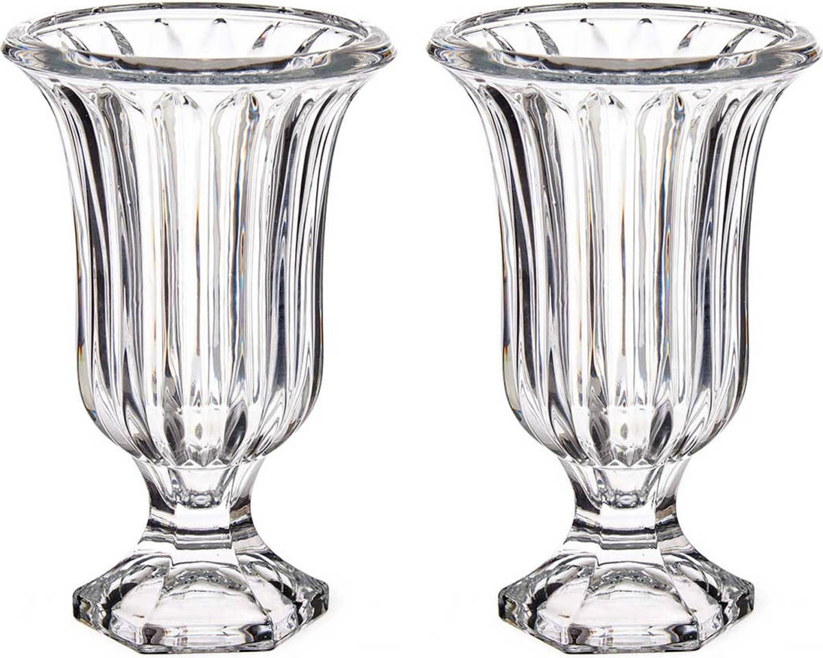 Giftdeco Bloemenvazen 2x Stuks - Tulp Model - Lines Transparant Glas - 15 X 24 Cm - Vazen