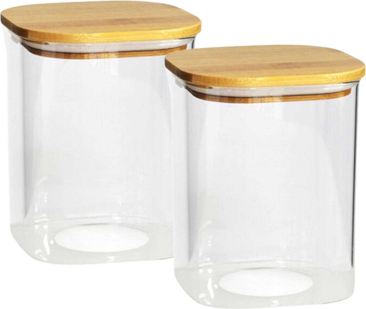 Gerim 2x Stuks Voedsel Bewaren Keuken Voorraadpot - Glas - Bamboe Deksel - 800 Ml - Voorraadpot