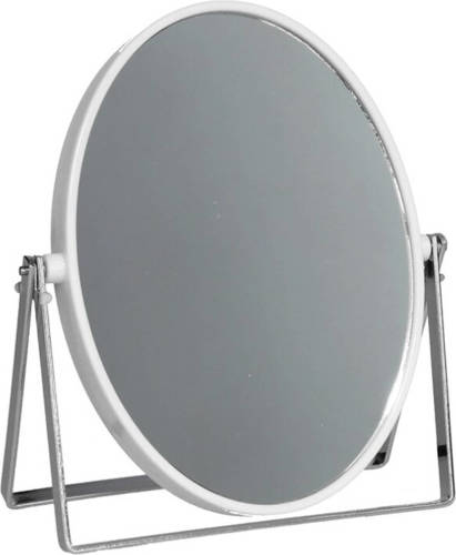 Gerim Make-up Spiegel 2-zijdig Gebruik - Vergrotend - Dia 16 Cm - Wit/zilver - Make-up Spiegeltjes
